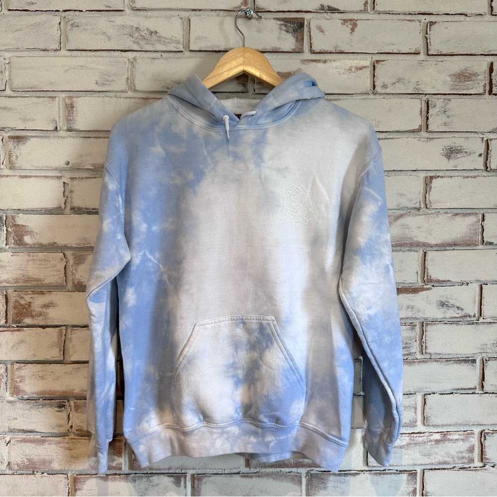 Obey blue white Mira rose tie dye hooded sweatshirt size small